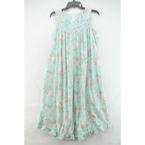 Adonna Nightgown Women's Small Green Sleeveless Cottage Granny Prairie Cotton